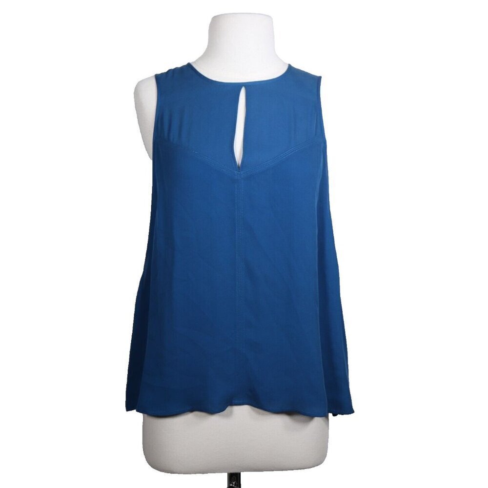 A.L.C. Women Large Blue Tunic Blouse Top Sleeveless Front Back Key Hole 100%Silk